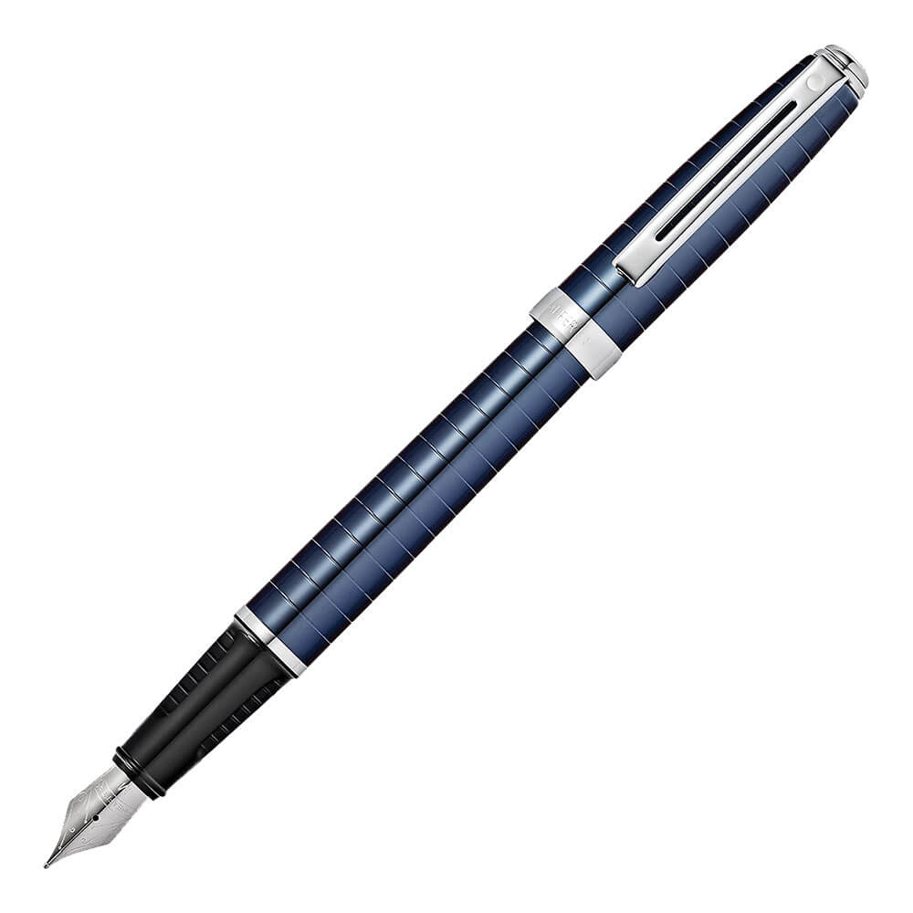 Stylo de fontaine prélude avec lignes gravées (bleu cobalt)