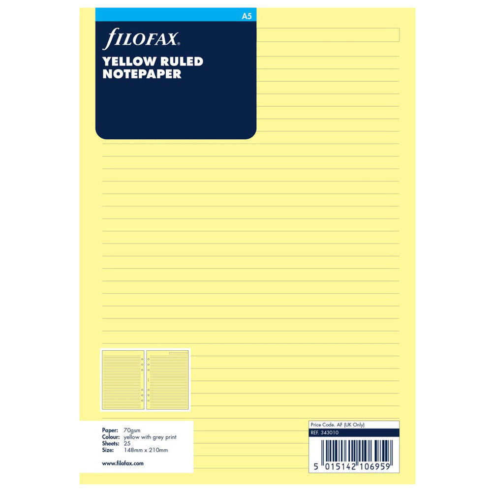 Filofax Ruled A5 Notepaper Refill (Yellow)