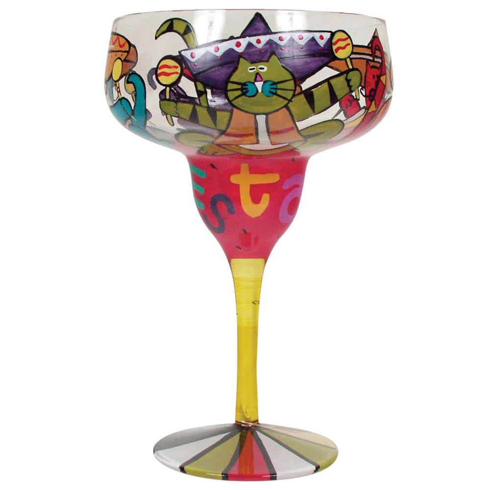 Feline Fiesta Hand-Painted Margarita Glass