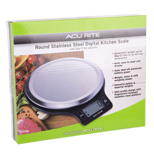 Acurite Round S/Steel Digital Kitchen Scale 1g/5kg (Black)