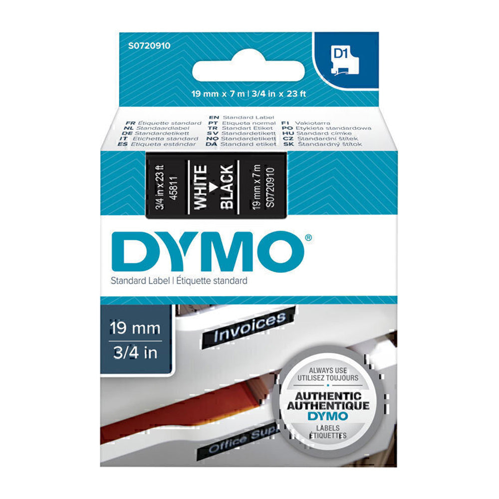 Dymo noir sur bande de marquage blanc