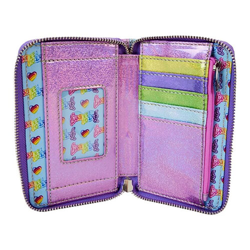 Lisa Frank Holográfico Glitter Color Block Zip em torno da carteira