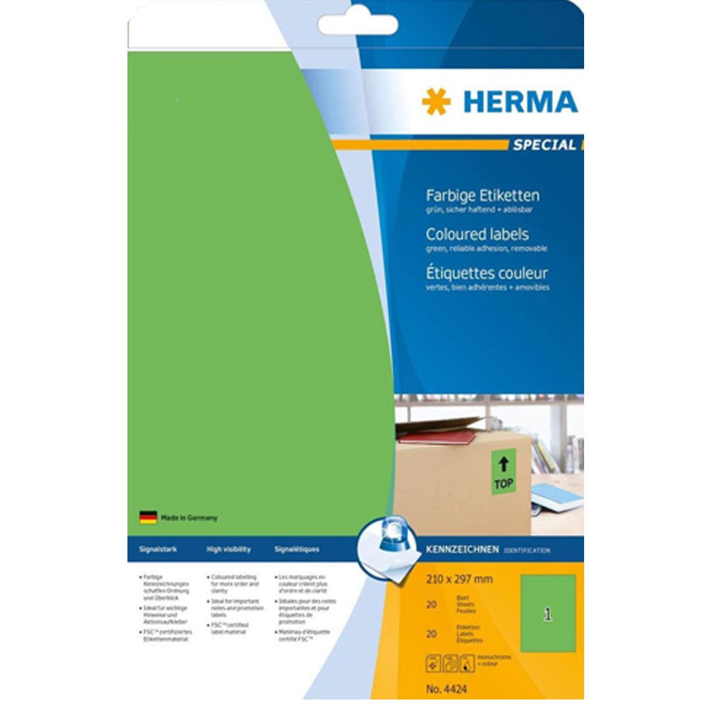 Herma Removable Colored Labels A4 20pc（210x297mm）