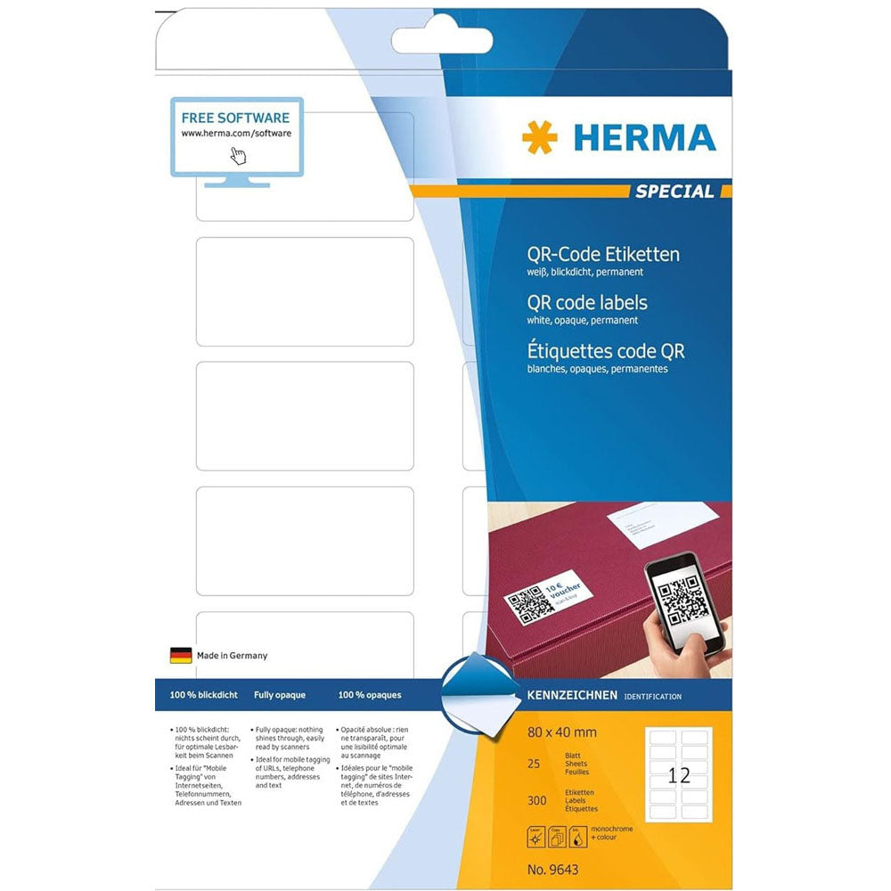 Herma QR -kod ogenomskinlig etiketter A4 25 st (vit)