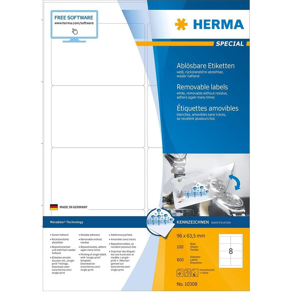 Herma avtagbara etiketter A4 100 st (vit)