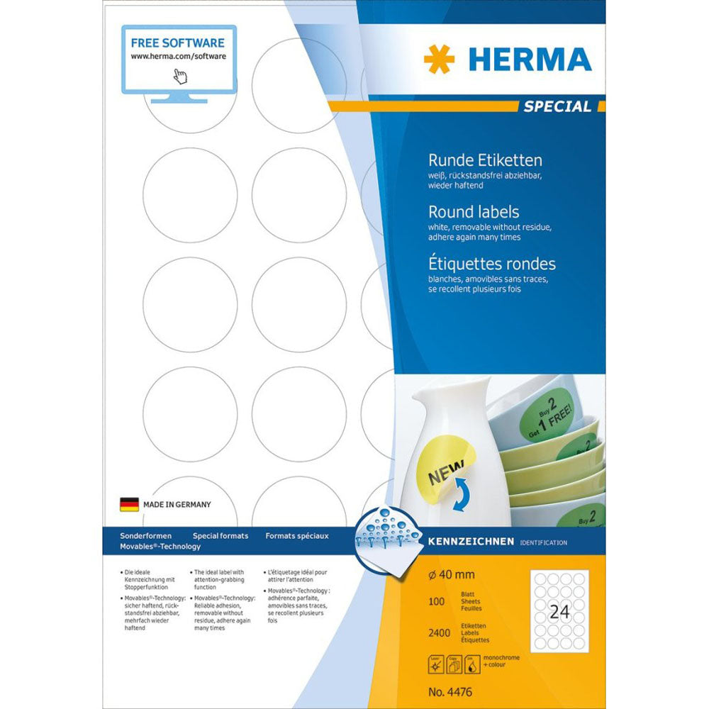 Herma Round Removable Labels 100pc (White)