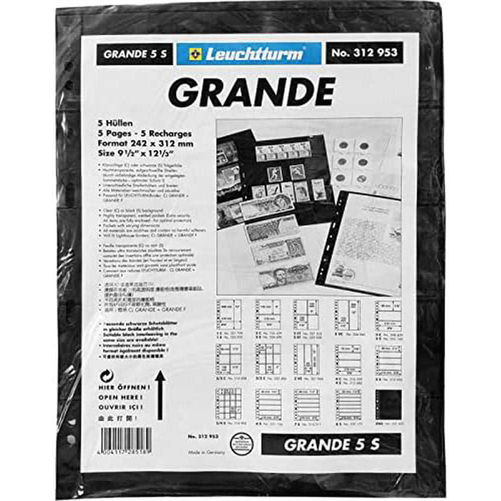 Leuchtturm Grande Plastic Pocket Sheets 5pk (Black)