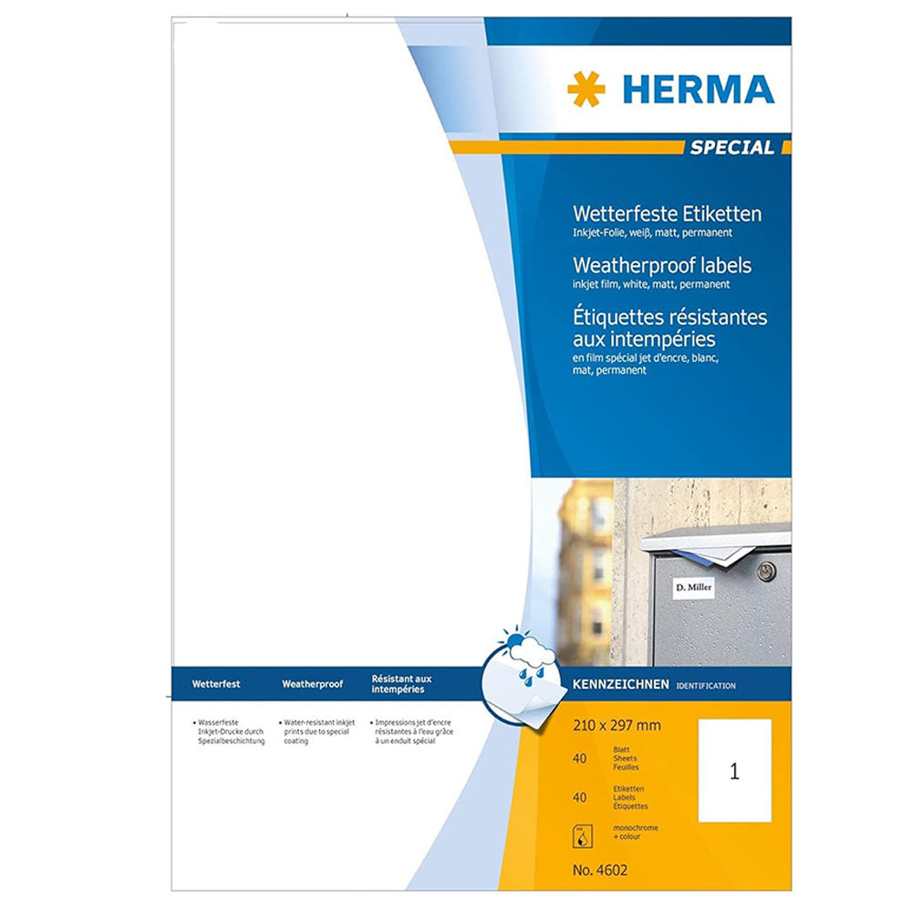 Herma Weatherproof Inkjet Labels A4 40pc