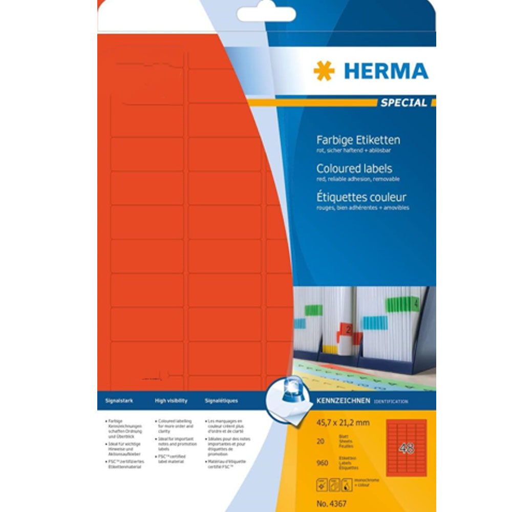 Herma Removable Coloured Labels A4 20pc (45.7x21.2mm)