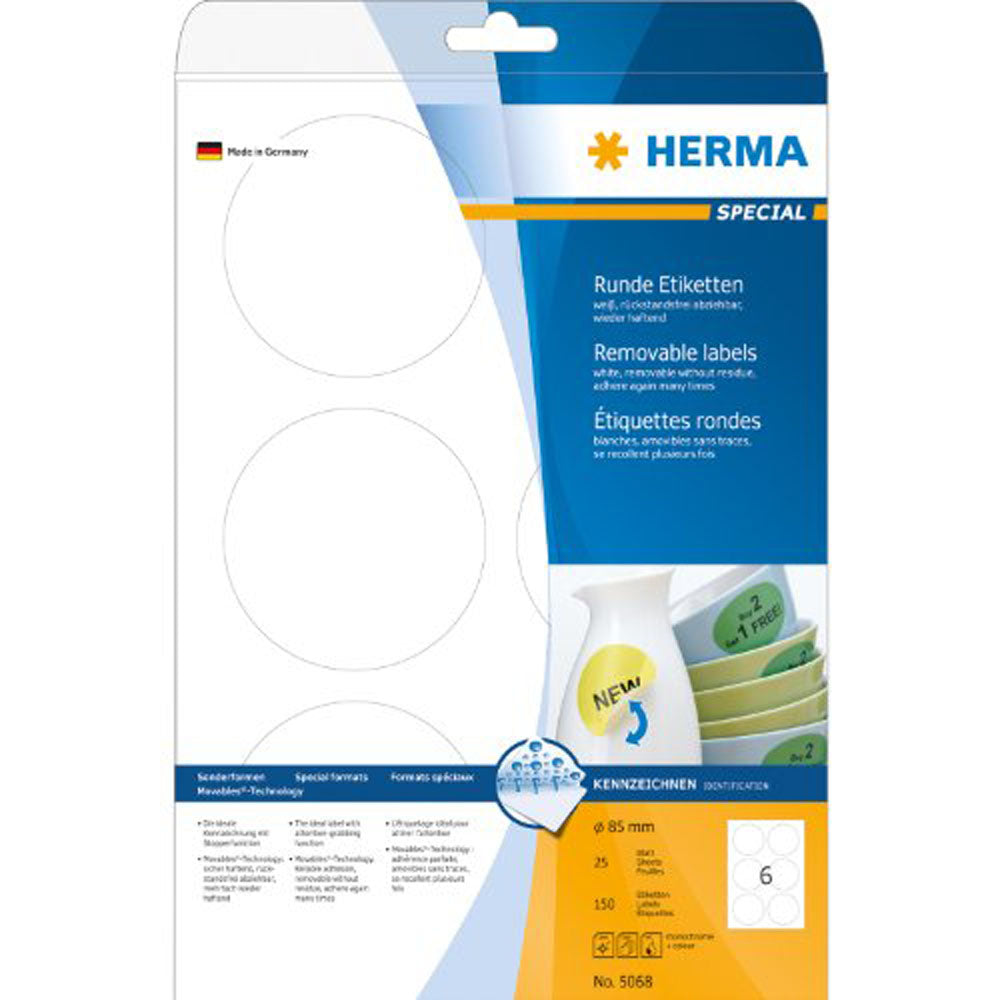 Herma Round Removable Labels 25pc (White)