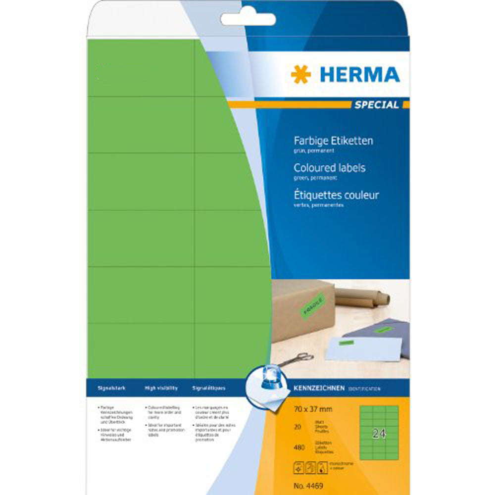 Herma Removable Coloured Labels A4 20pc (70x37mm)