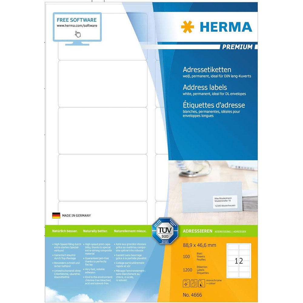 HERMA Premium Adressetiketter A4 88,9 mm 100pc