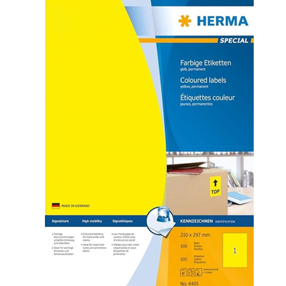 Herma farvede etiketter A4 100pc (210x297mm)