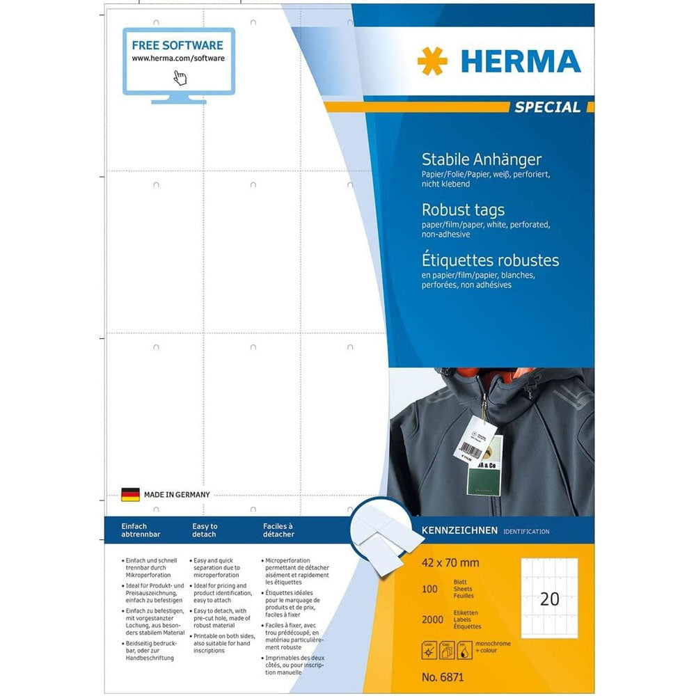 HERMA ROBUST PERFORATEDE TAGS A4 100PC