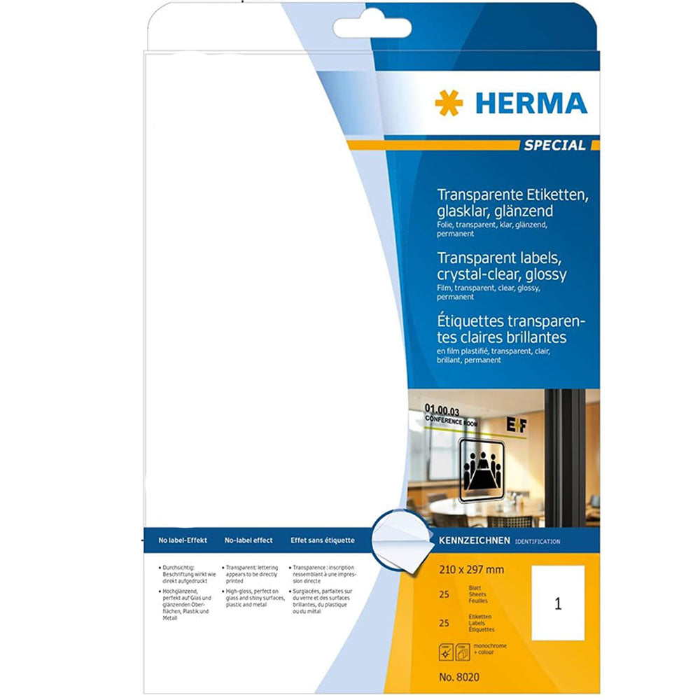 Herma transparent kristallklara etiketter A4 25 st