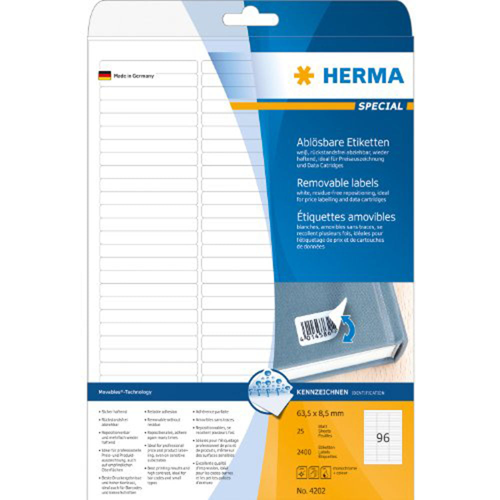 Herma avtagbara etiketter A4 63,5mm 25 st (vit)