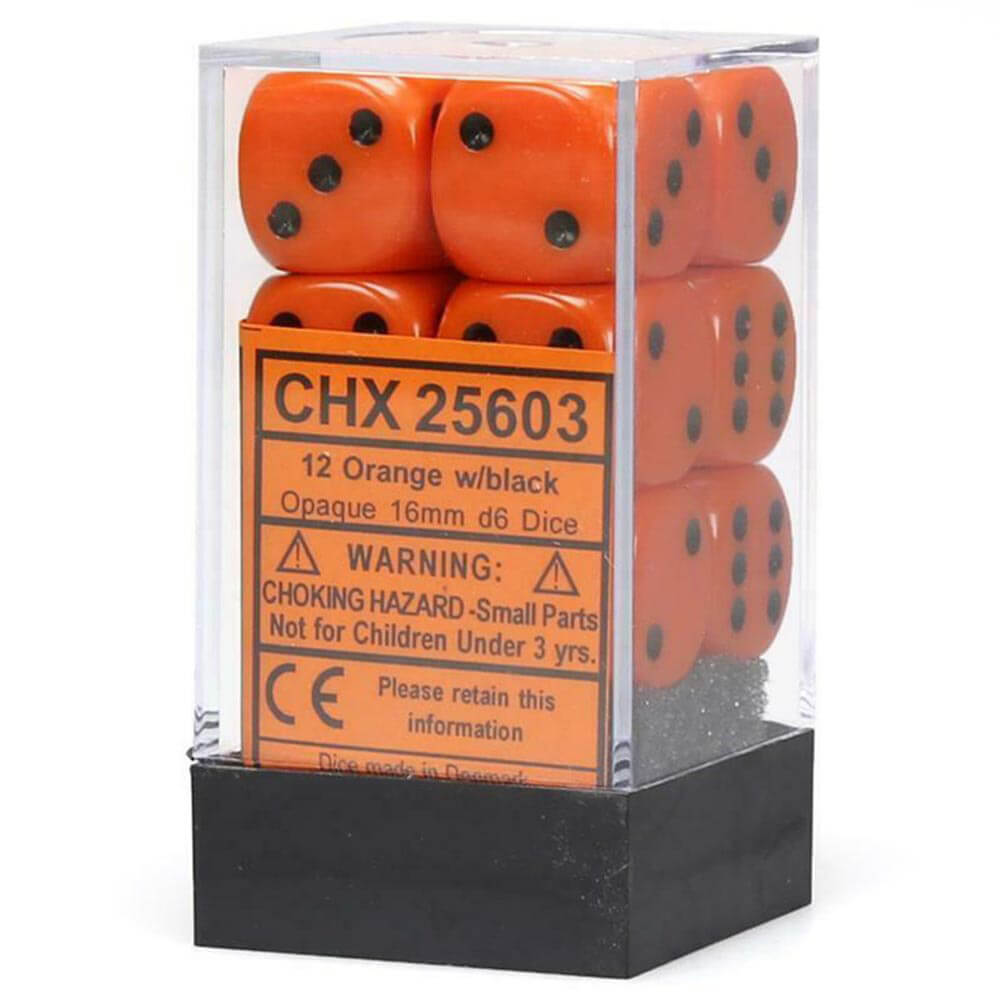 D6 DICE OPAQUE 16mm (12 tärningar)