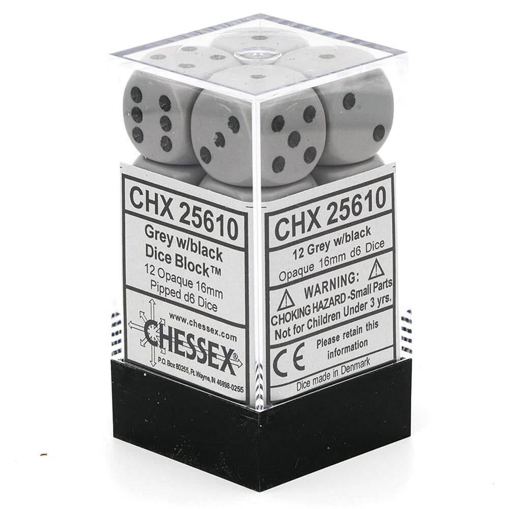 D6 DICE OPAQUE 16mm (12 dados)