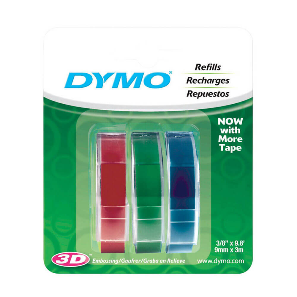 Étiquette de ruban à relief dymo 9 mmx3m (3pk)