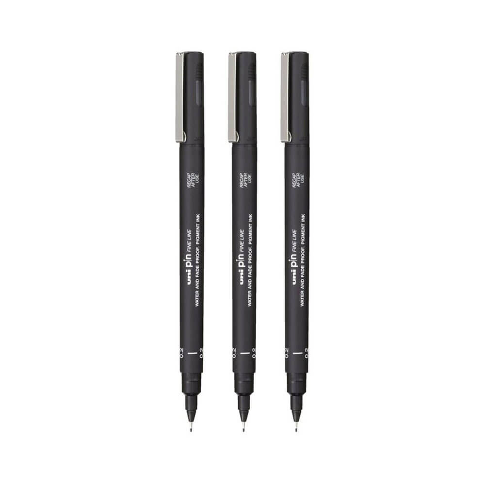 Pin uni-ball Fineliner Pen noir (portefeuille de 3)