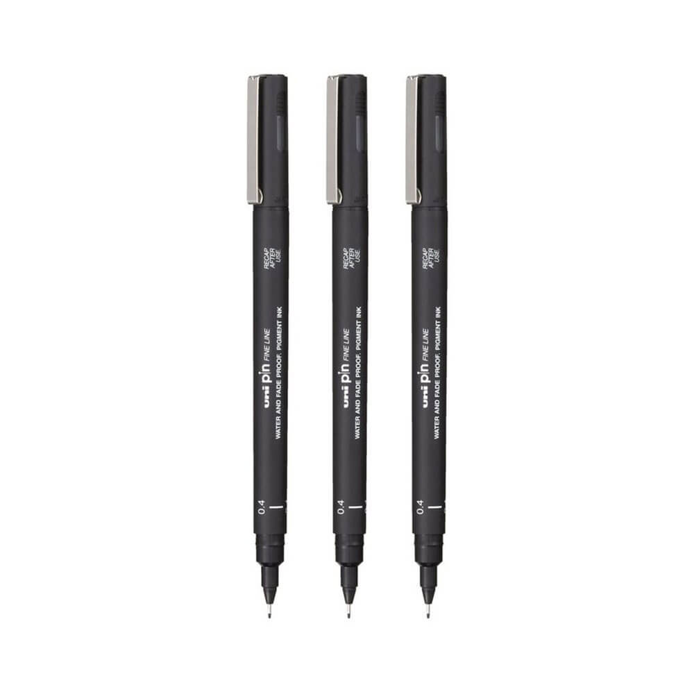 Uni-Ball Pin Fineliner Pen Black (billetera de 3)