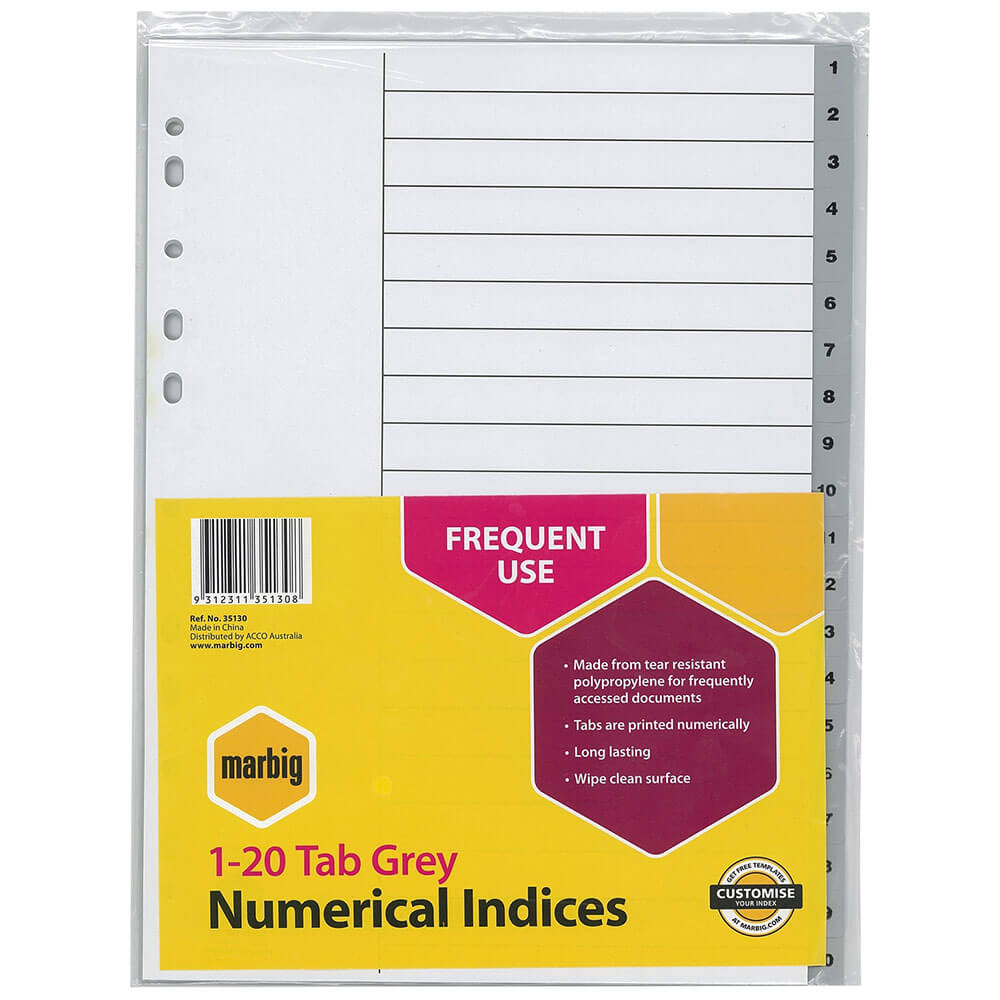 Marbig Numerical Index & Dividers A4 (Gray)