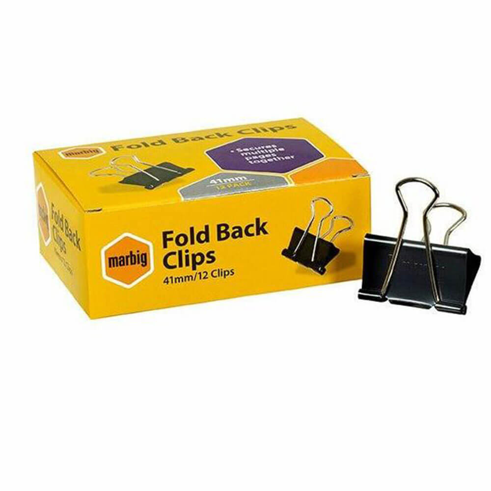 Marbig Fold Back Clips 12/Box (Schwarz)