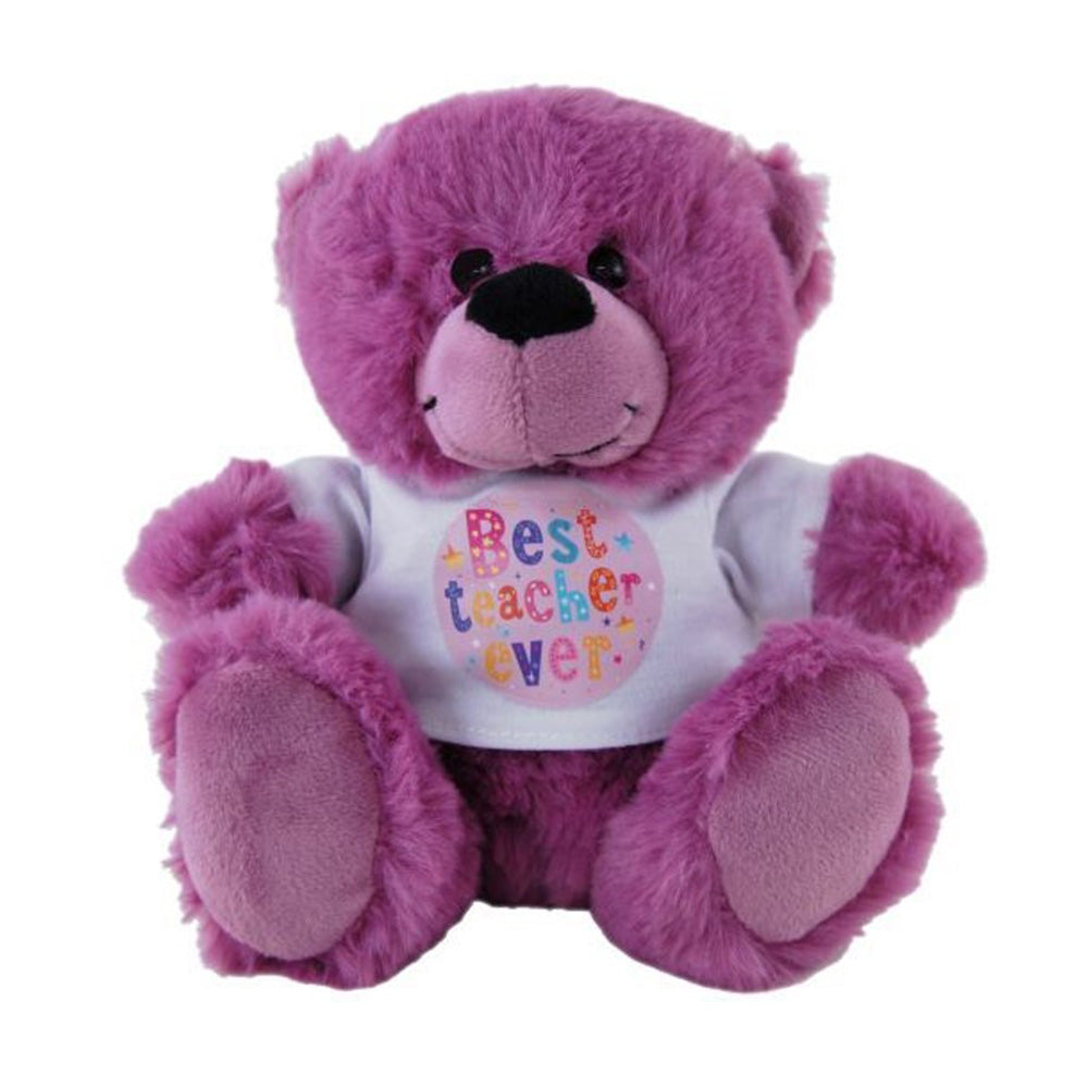 Elka Best Teacher Ever Shirt Bear Soft Toy 18cm (Mauve)