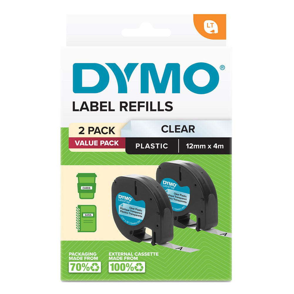 dymo letratagプラスチックラベルテープ12x4mm（2のパック）