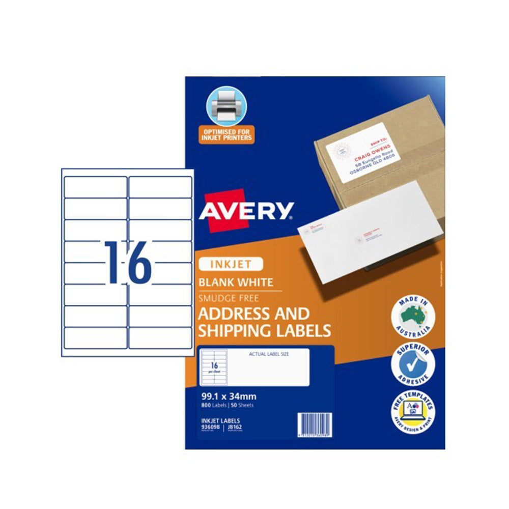 Étiquette Avery pour imprimante à jet d'encre 50pcs