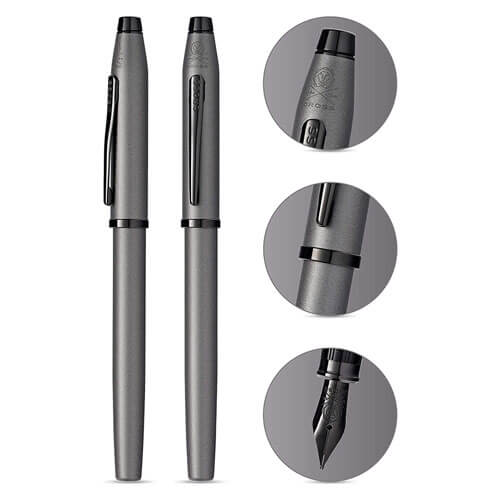 Century II Gunmetal Grey Fine Fountain Pen with Black PVD