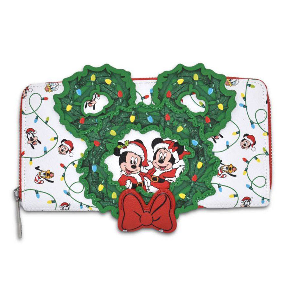 Disney Mickey Holiday Wreath US Exclusive Zip Around Purse