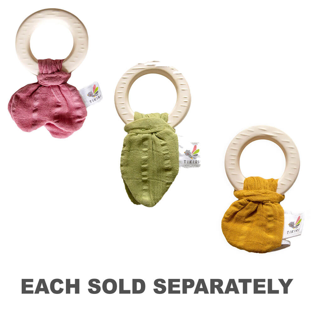 Tikiri Natural Rubber Teether with Muslin Tie