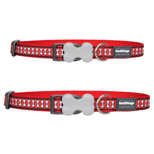 Dog Collar with Reflective Bones Design (Red)