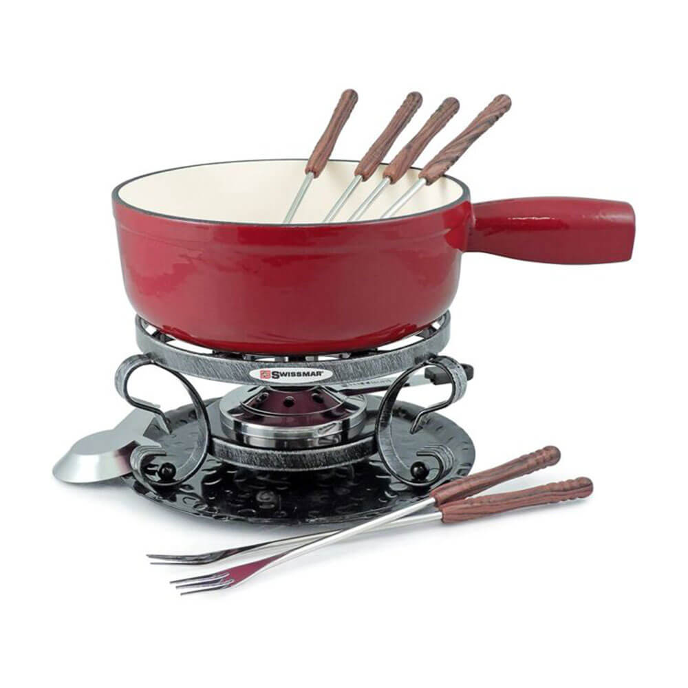 Swissmar Lugano 2-Quart Cast Iron Fondue 9pcs (Cherry Red)