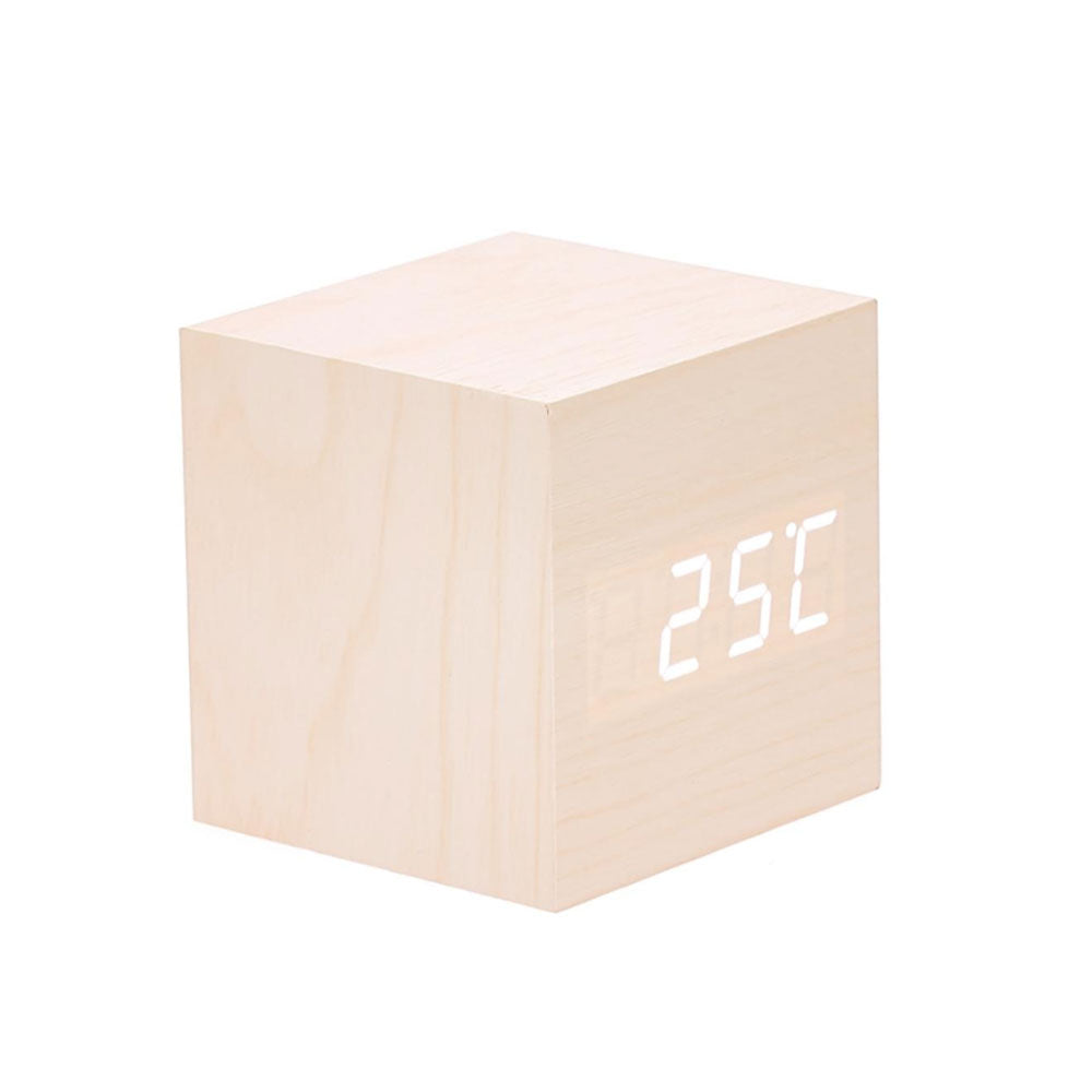 Horloge de bureau en bois LED avec affichage de température / date