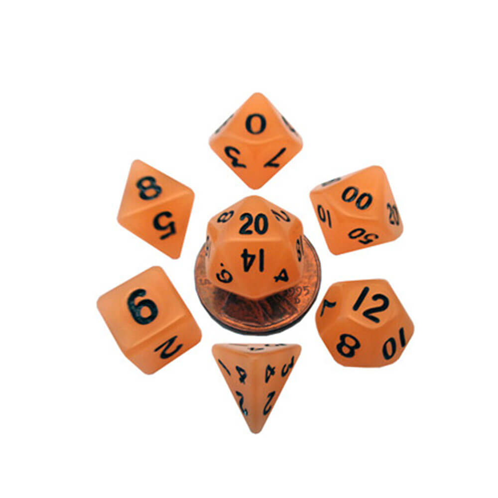 MDG Mini Glow Poly Dice Set (med svart nr.)