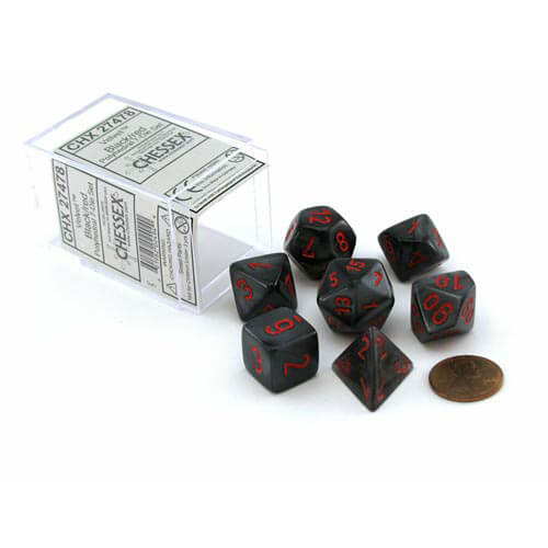 D7 Die Set Dice Velvet Polyhedral (7 Dice/Black/Red)