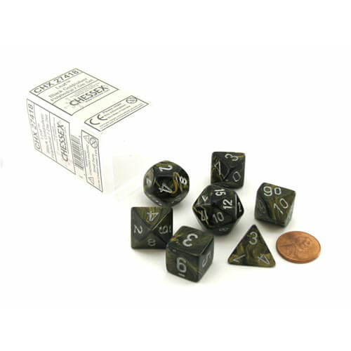 D7 Die Set Dice Leaf Polyhedral (7 Dice/Black Gold/Silver)