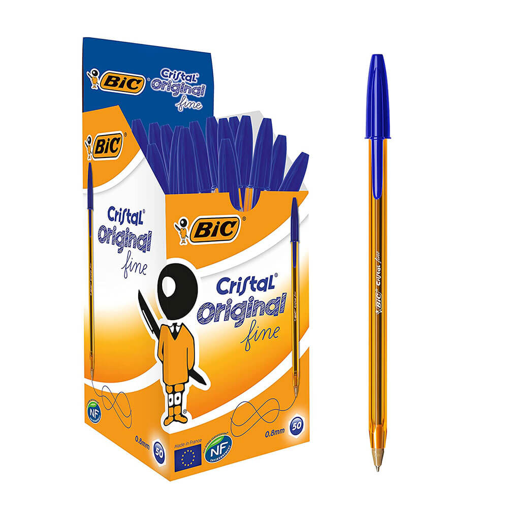 Bic Cristal original caneta esferográfica fina 0,8mm 50pk