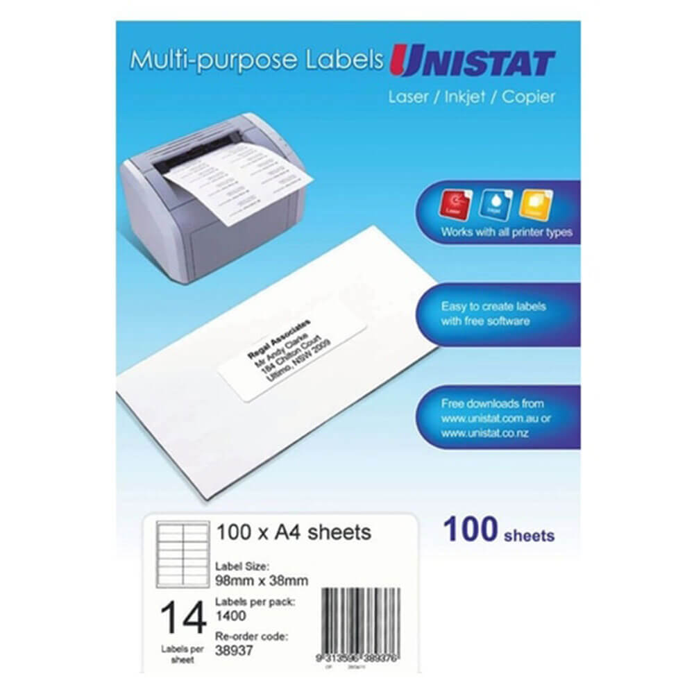 Unistat Laser/Inkjet/Copier Etichetta 100pk