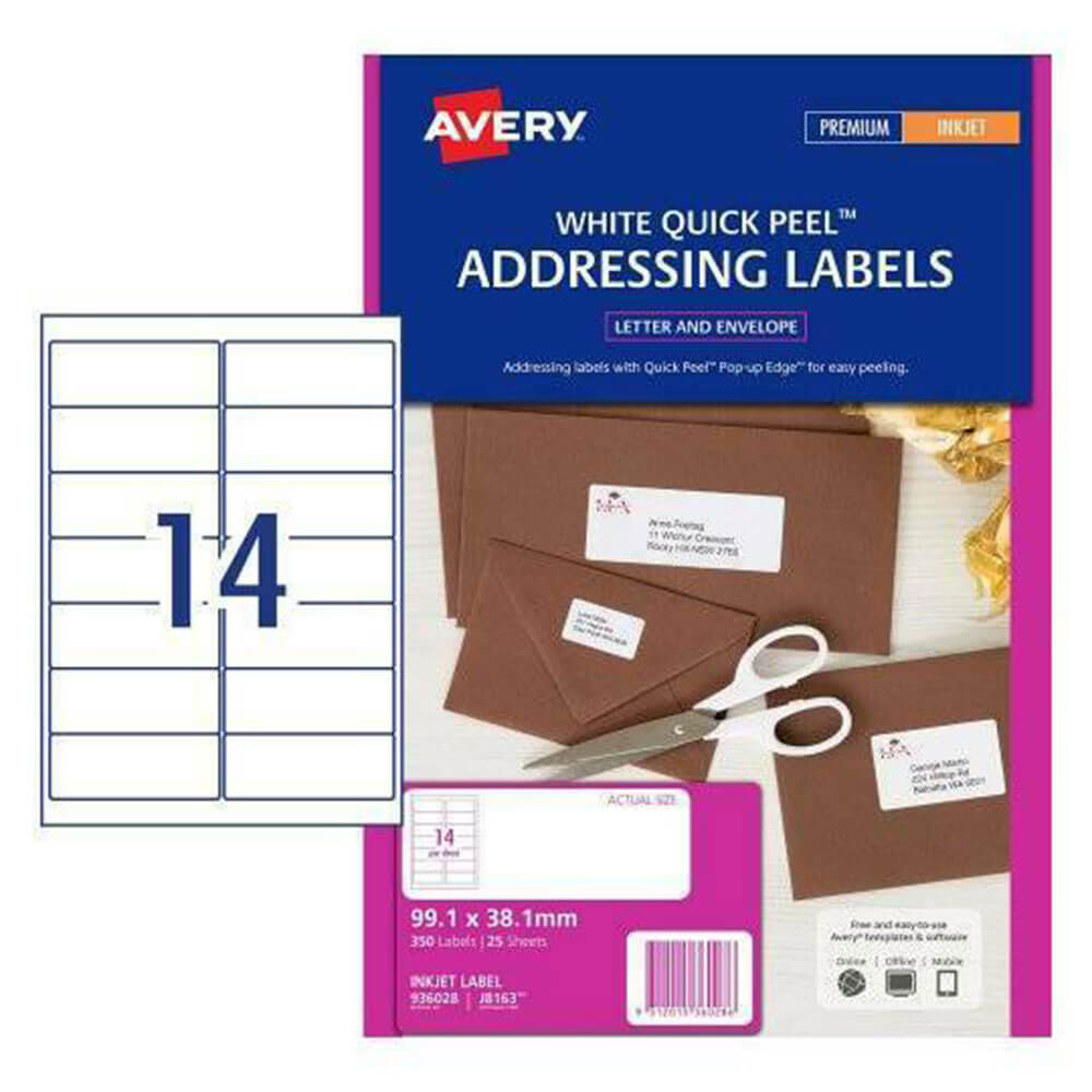 Étiquette d'adresse à jet d'encre Avery (25pk)