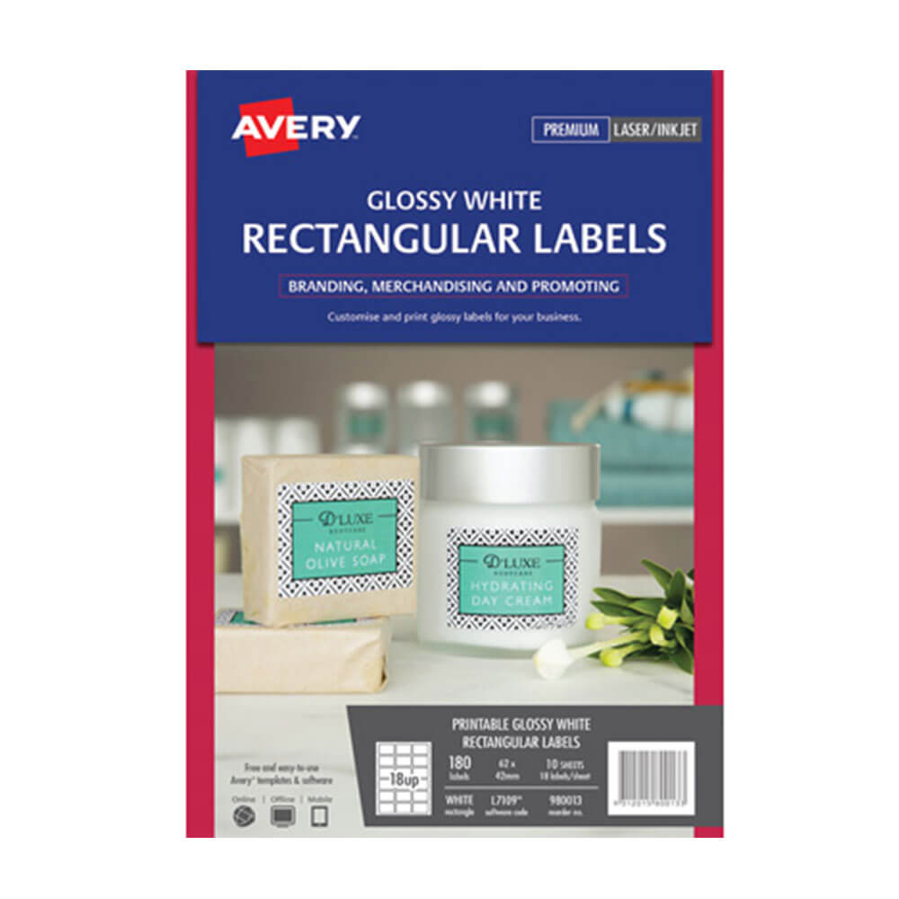 Avery Rectangle Gloss Etiquetas 10pk White