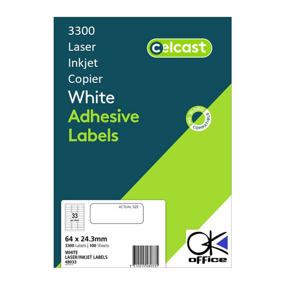  Celcast Laser-/Inkjet-Etiketten, Weiß (100 Stück)