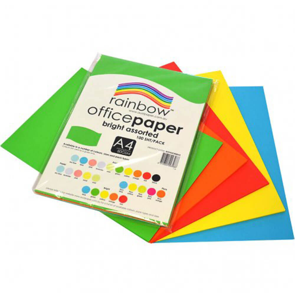 Papier de bureau arc-en-ciel 100pk 80gsm (assortiment brillant)