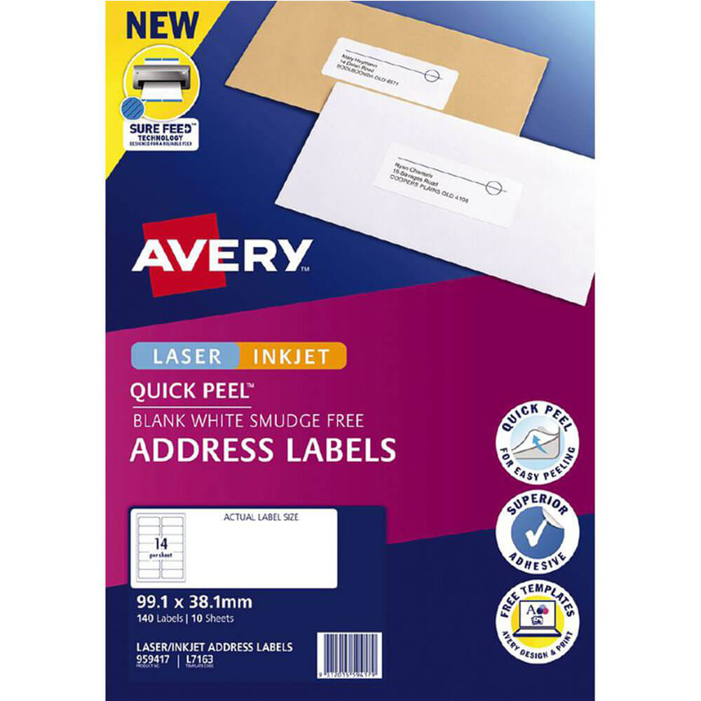 Avery Laser Inkjet Quick Peel Adresseetiketter